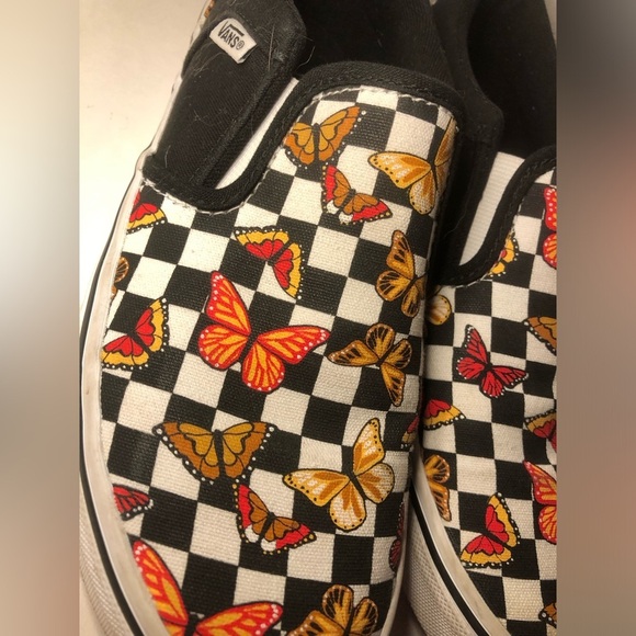 Vans Kids Slip-On Butterfly Checkered Shoes - Black and Multicolor - Picture 7 of 16